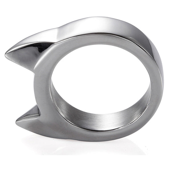 Handmade Stainless Steel Self Defense Survival Tool EDC Ring (Silver+Black)-SR13