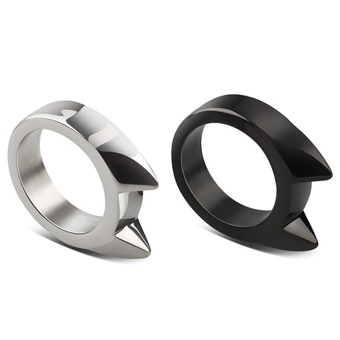 Handmade Stainless Steel Self Defense Survival Tool EDC Ring (Silver+Black)-SR13