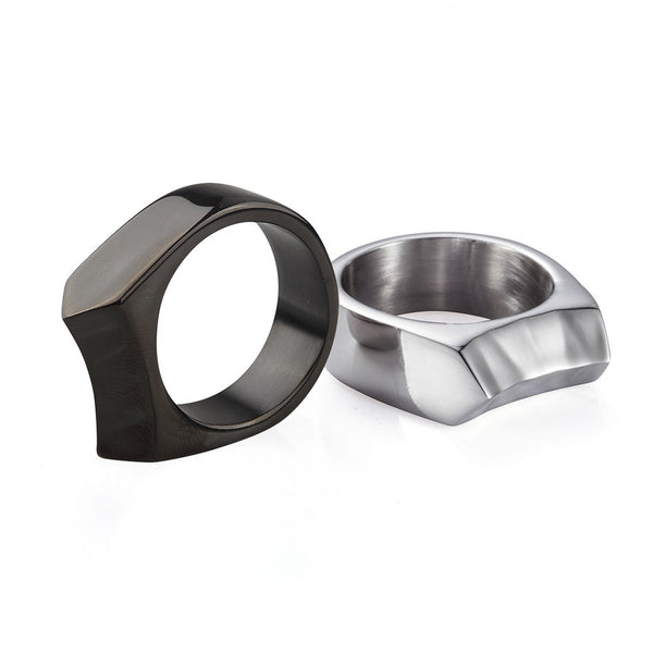 Handmade Stainless Steel Self Defense Survival Tool EDC Ring (Silver+Black)-SR19